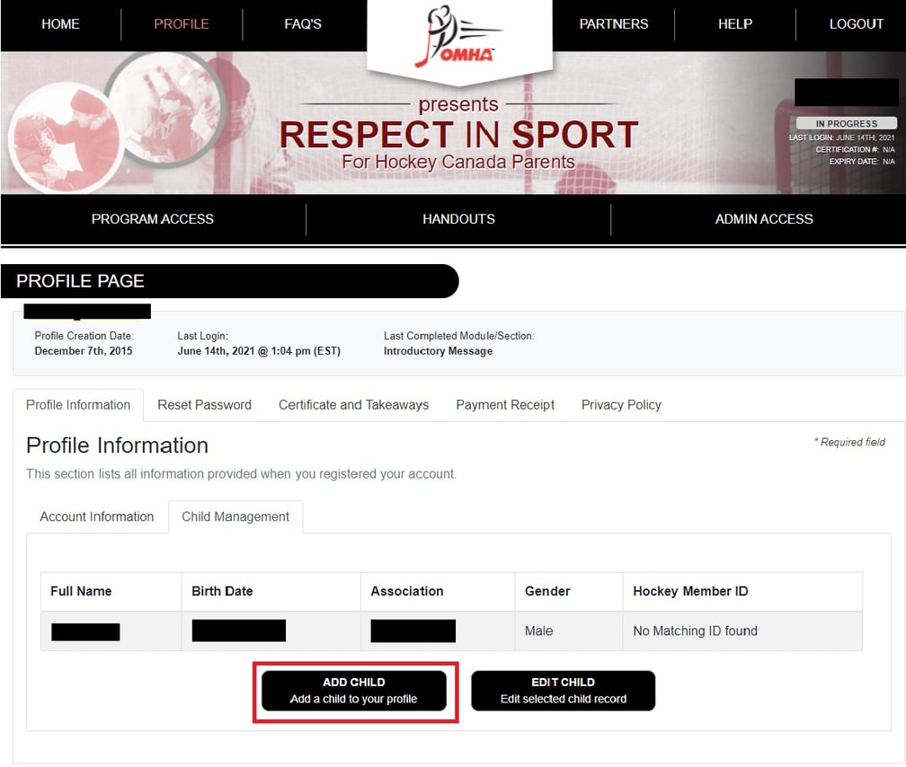 HOW CAN I ADD A CHILD TO MY RESPECT IN SPORT PARENT PROFILE?